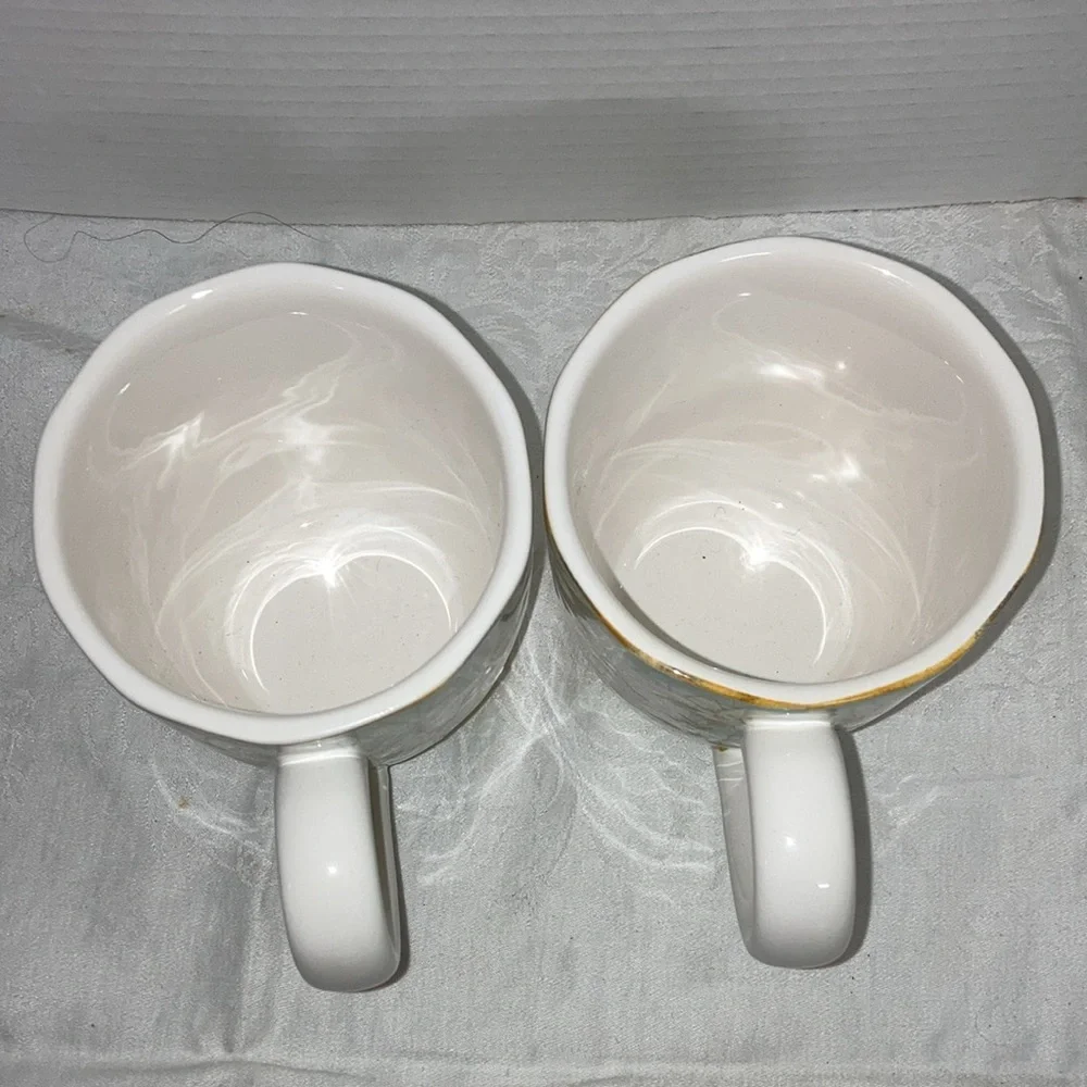 Pier 1 Imports Earthenware Field Notes Butterfly Garden Large Mugs Cup Set of 2